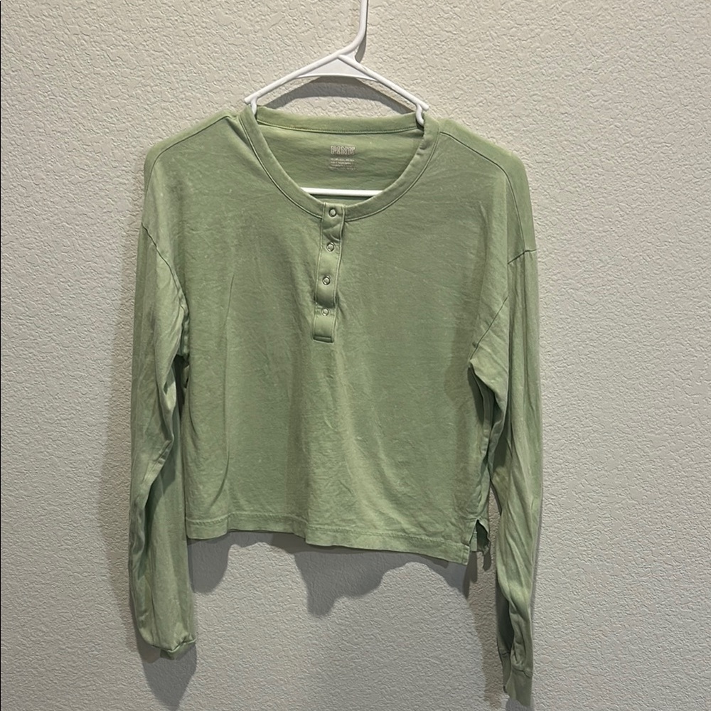 PINK Victoria's Secret Green Cropped Long Sleeve Sweatshirt